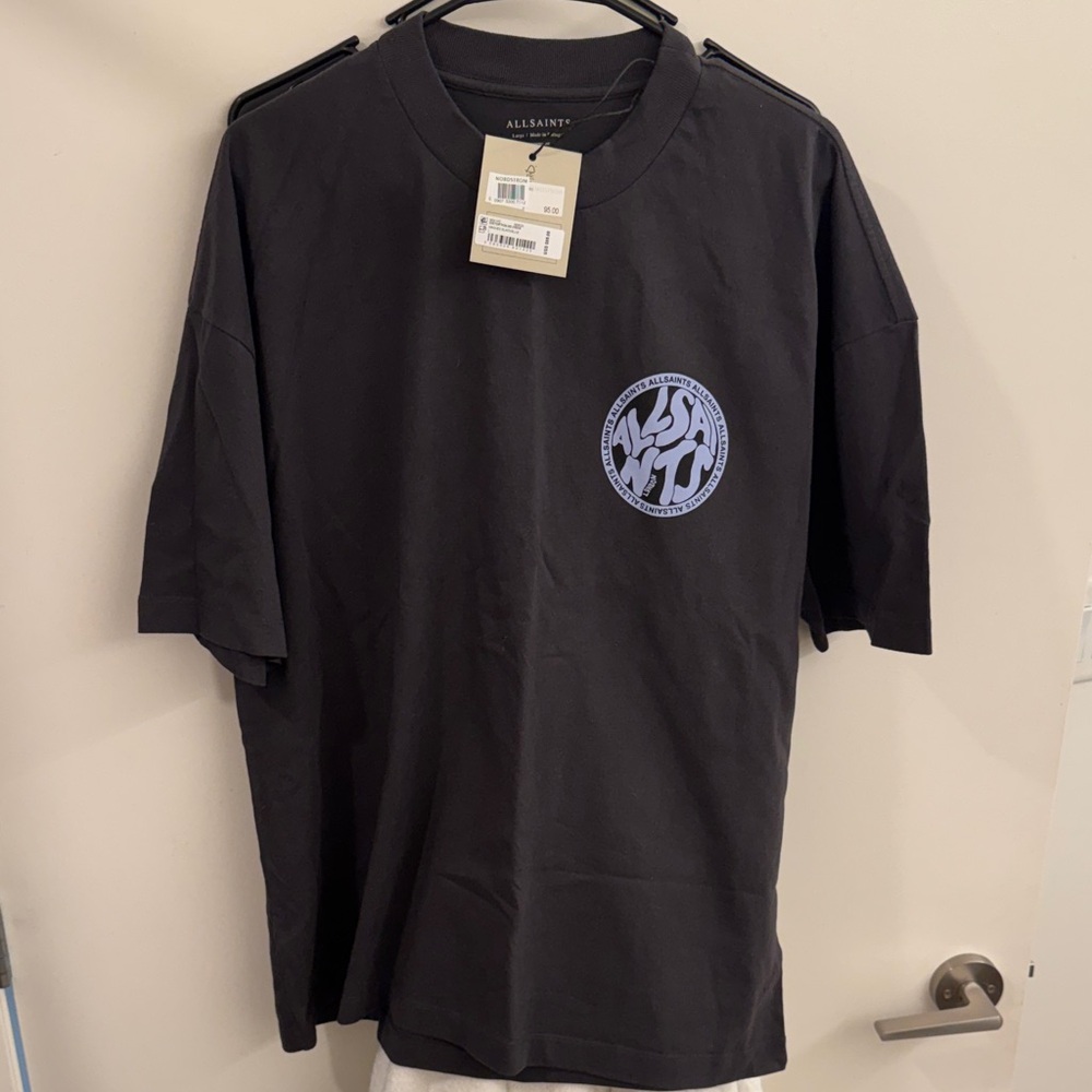 All Saints Distortion SS Crew T-shirt Washed black/blue with logo